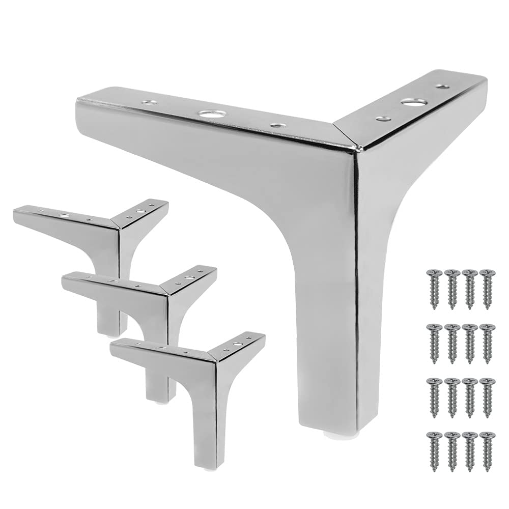 Cjueiom 15cm / 6 Inch Furniture Legs, Chrome Metal Triangle Feet for Sofa, Couch, Table, Cabinet, Ottoman, Modern Replacement Legs, 4Pcs