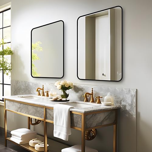 MIQU Bathroom Mirror, 80 x 60 cm, Large Wall Mirror, Unilluminated, Rectangular with Black Metal Frame, Decorative Mirror for Bathroom, Living Room, Toilet, Hallway K