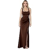 Square Neck Satin Bridesmaid Dresses with Slit for Women Mermaid Pleated Long Formal Prom Evening Dress