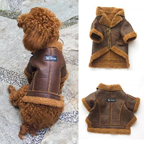 Dog Jacket,Laimeng TAILUP Pet Dog Autumn Winter Fashion Leather Zipper Jacket Coat (L, Coffee)