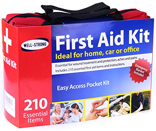 WELL-STRONG First Aid Kit 210 Pieces with Durable and Compact Canvas Bag for Home, Car, School, Office, Sports, Travel, Survival, Adventure, Marine, Outdoor Hiking and Camping