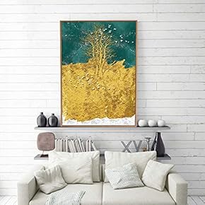 Framed Canvas Home Artwork Decoration Golden Abstract Style Canvas Wall Art for Living Room, Bedroom - 16x24 inches