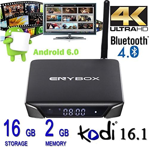 SUPVIN® 2/16GB ENYBOX Android 6.0 TV box 4K Amlogic S905X Quad Core ARM Cortex A53 @2GHz KODI 16.1 Fully loaded Streaming media player 2.4+5G Dual Wifi HDMI 2.0 Bluetooth 4.0 Rooted Unlocked