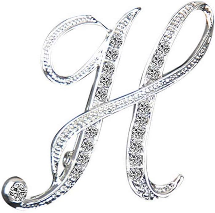 A to Z Initial Letter Alphabet Clear AAA+ Crystal Rhinestone Lapel Pin Brooches Collar (H)
