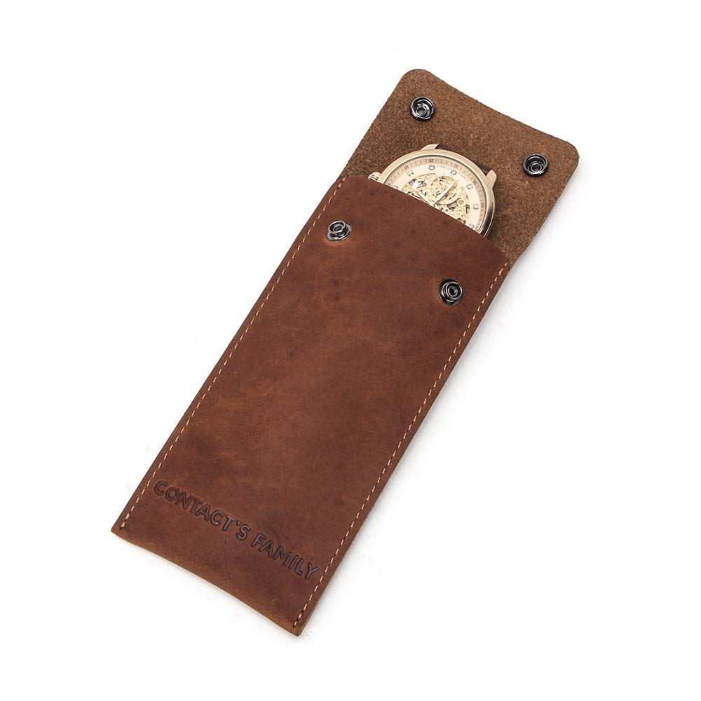 CONTACTS Genuine Leather Travel Watch Case Organizer Jewelry Watch Multifunctional Portable Protective Sleeve Box Vintage (Brown-CF1110)