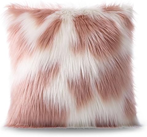 Ashler Decorative Luxury Series Pink&amp;White Faux Fur Throw Pillowcases Cushion Cover 18" x 18" 45cm x 45cm for Home Decor Car Coach Living Room