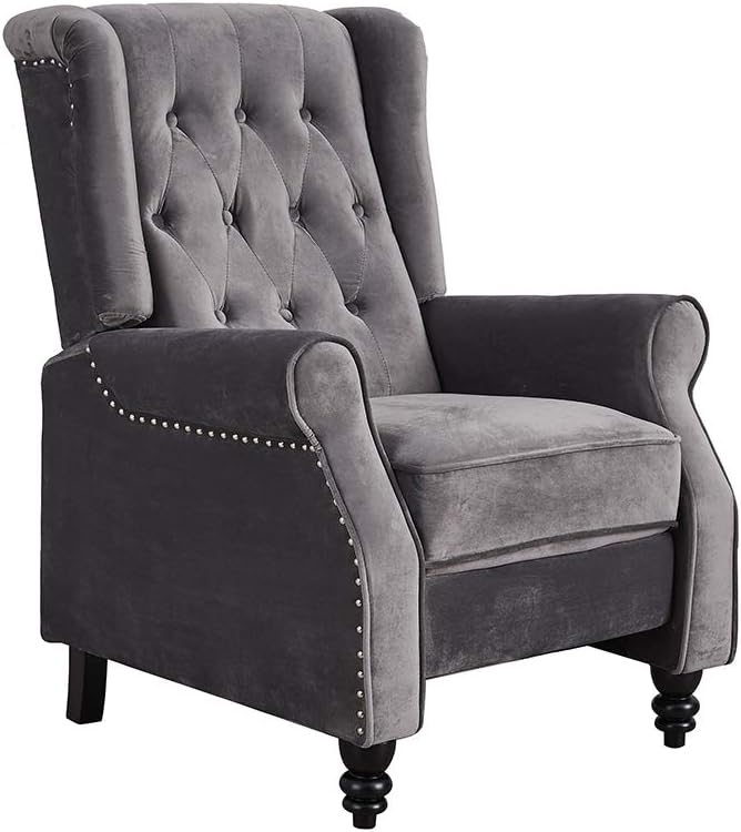 PananaHome Luxurious Velvet Recliner Chair Reclining Armchair Occasional Accent Sofa Chair Lounge Living Room Slate Grey