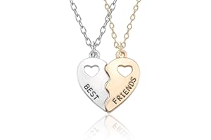 BFF Friendship Necklace for 2 - Best Friend Necklaces BFF Gifts for 2 Matching Heart Best Friends Forever Pendant Necklaces S