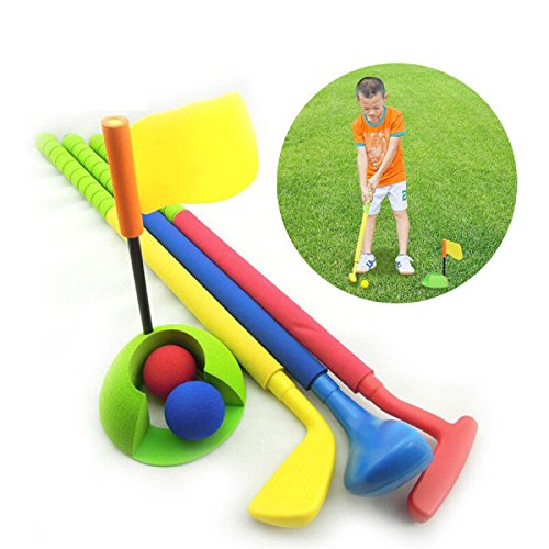 RuiyiF Toy Golf Clubs Set for Kids Toddlers Boys Girls with 3Golf Balls, 3Golf Clubs, 2Ball Holes,2Flags,1Trolley Case - Green