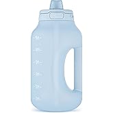 Ello Hydra 64oz Half Gallon Water Jug with Handle and Motivational Time Markers for All Day Hydration, Plastic Reusable Water Bottle with Straw and Locking, Leak Proof Lid, BPA Free, Halogen Blue