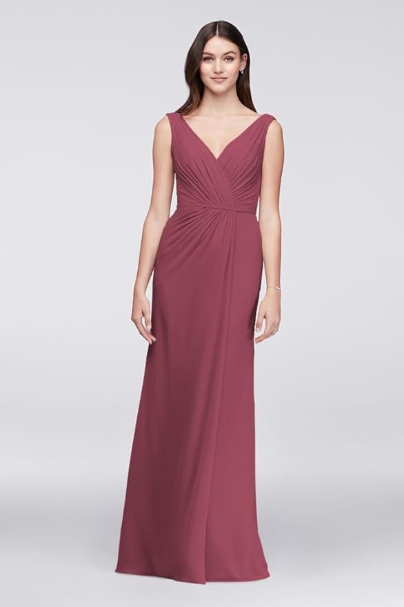 David's Bridal Extra Length Pleated Crinkle Chiffon Bridesmaid Dress Style 4XLF19585, Chianti 