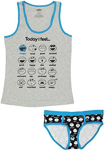 Sesame Street Cookie Monster Womens Pajama Set (Large, Feelings Grey/Blue)