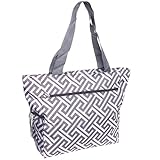 Womens Greek Key Beach Tote Bag (Grey & White)