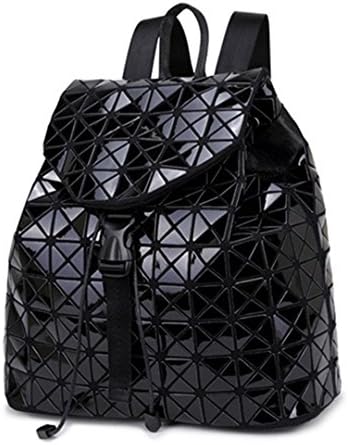 Female Geometry Lattice Sequin Backpack Teenage Girl Drawstring Bag Backpack Black