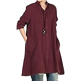 Minibee Women's Oversized Button Down Shirts Long Sleeve Cotton Linen Light Blouse Jacket with Pockets