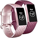 Tobfit Bands Compatible with Fitbit Charge 3/Charge 3 SE Bands for Women Men, Classic Replacement Accessories Sports Wristbands, 2 Pack (Rose Gold/Wine Red, Small)