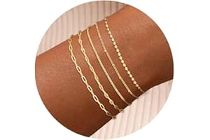 Gold Bracelets for Women, Trendy Adjustable 14K Gold Plated Stackable Link Bracelet, Dainty Thin Paperclip Chain Bracelets St