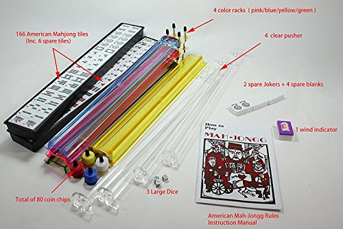 KT Mahjong 4 Pushers and Complete American Mahjong Set with Burgundy Bag, 166 Tiles