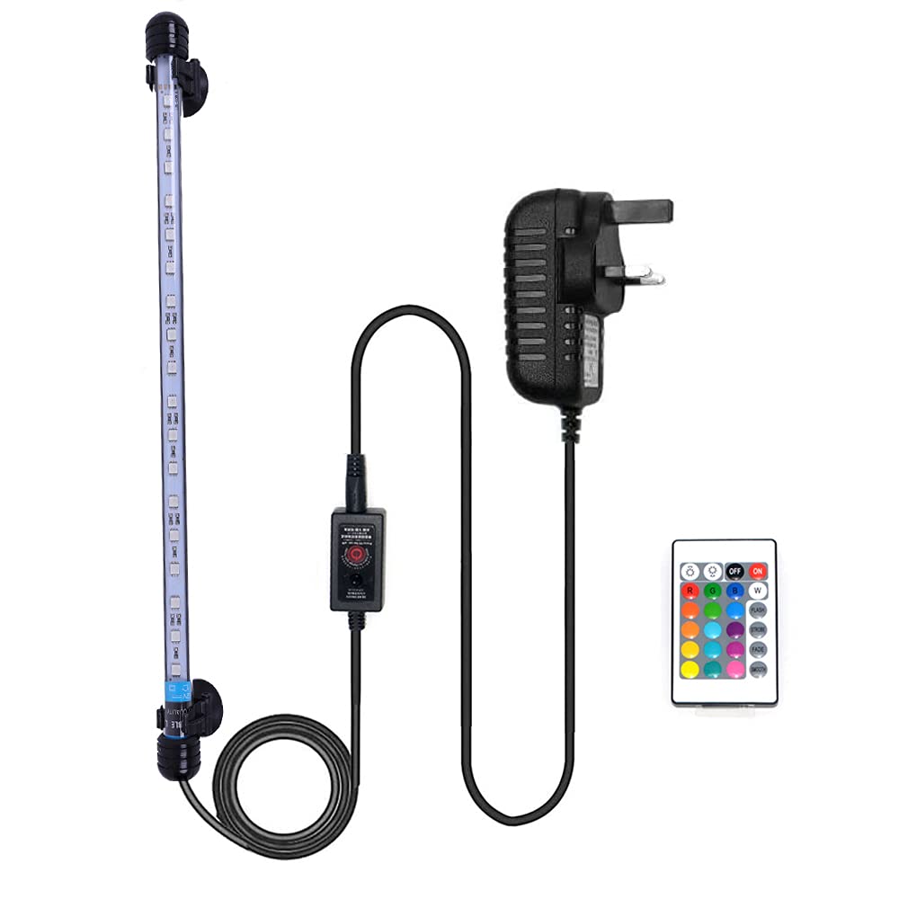 VARMHUS Submersible LED Aquarium Light, 37 cm Underwater Fish Lamp Waterproof Aquarium Lighting for Fish Tank with Remote Control (RGB Color)