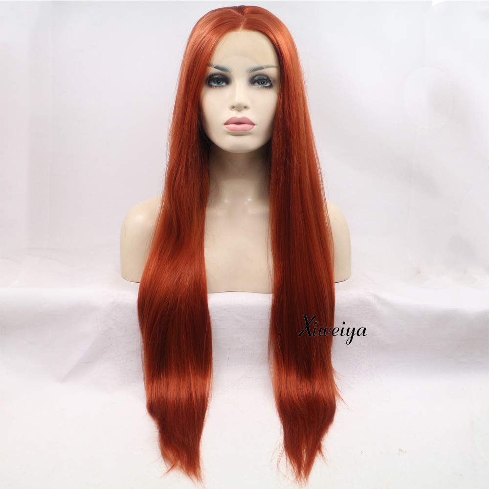 Xiweiya Long Cooper Red Straight Synthetic Red Wavy Lace Front Wigs Middle Part Wig Soft Hair Replacement Wig for Women, Drag Queen Makeup 24 inch โ image 1