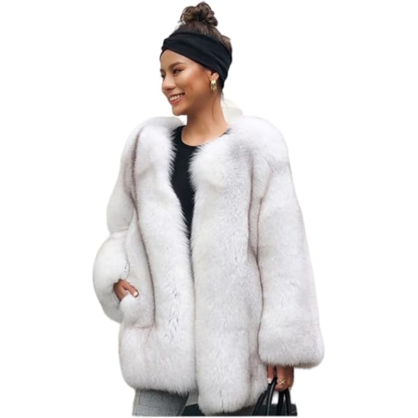 Tinhulf Women's Faux Fur Short Puffy Hooded Coat With Hat