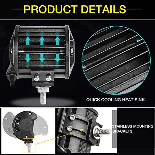 Led Pod, Viesyled 2PCS 4 Inch 120W 12800lm Spot & Flood Combo Driving Fog Off Light Waterproof Led Work Light Triple Rows Off-road Truck Car ATV UTV SUV Jeep Cabin Boat, 2 Years Warranty