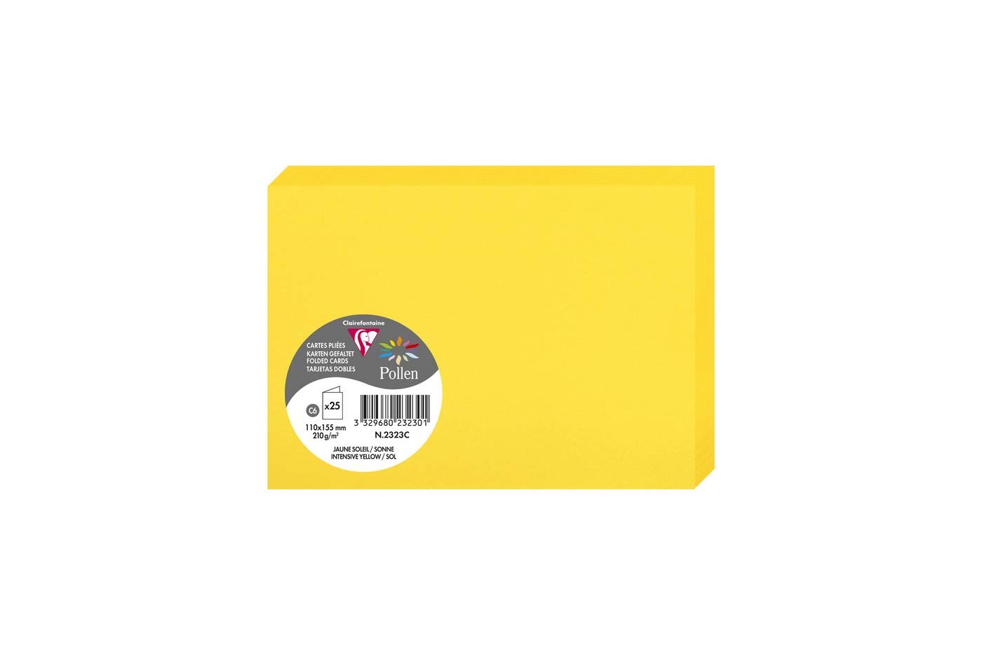 Clairefontaine 2323C Pack of 25 Double Cards Format C6 11x15,5cm 210gsm Intensive Yellow Invitation Correspondence Cards Pollen Range Premium Smooth Paper — image 1