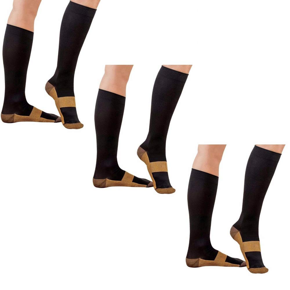 DZANS 3 Pairs Copper Compression Socks for Men & Women (20-30 mmHg) Best Graduated Athletic Fit for Running, Nurses, Flight Travel & Maternity Pregnancy - Boost Stamina, Circulation & Recovery(S/M)