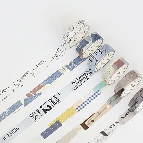 BCopter Washi Masking Tape Set, DIY Sticky Adhesive Paper, Colorful Decorative Arts Craft, Gift Wrap Scrapbook Bullet Journal Planner, value pack Hand Tear Writable (Old Fashion)