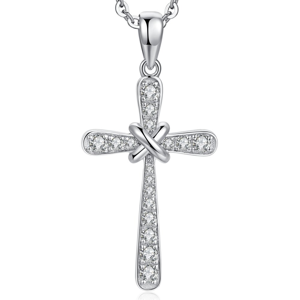 Cross Necklace Cross Necklace for Women Sterling Silver Cross Pendant Necklace Cubic Zirconia Cross Pendant Necklace Gorgeous Silver Cross Necklace Infinity Cross Pendant Necklace for Women