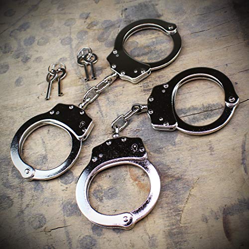 Holt 2 Pairs of Authentic Police Issue Professional Double Lock Nickel Plated Handcuffs | Steel Welded Chain with 4 Keys | 2pc Set Multi Tool Key Chain
