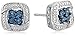 Amazon Collection Sterling Silver Blue and White Diamond Accent Cushion Shape Stud Earrings