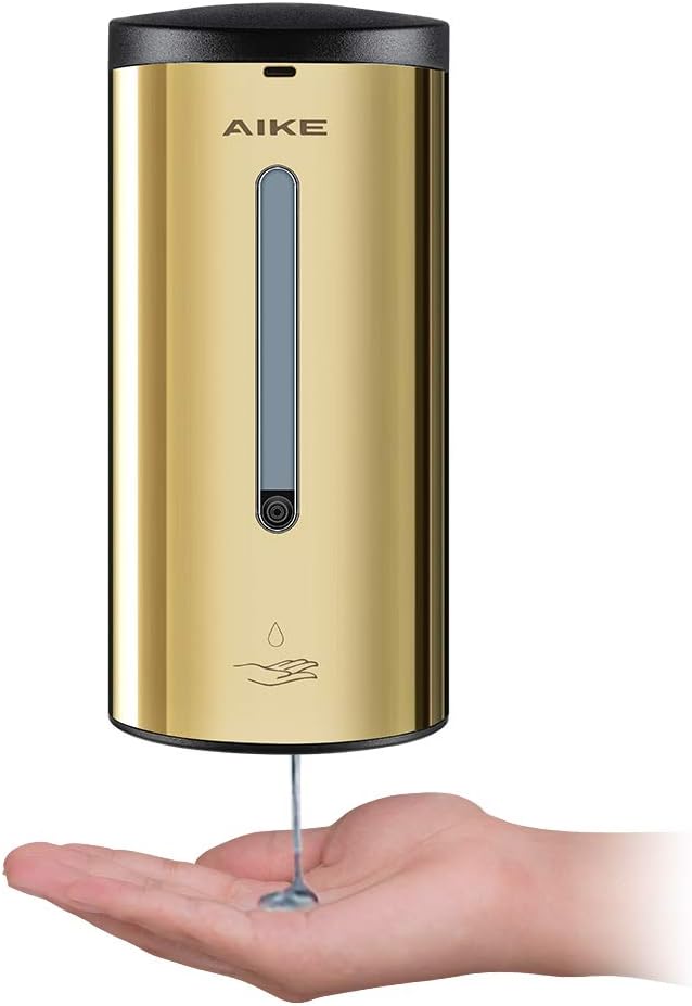 AIKE® AK1205 Wall Mounted Automatic Liquid Soap Dispenser for Bathroom & Kitchen,Stainless Steel,700 ml.(Gold)