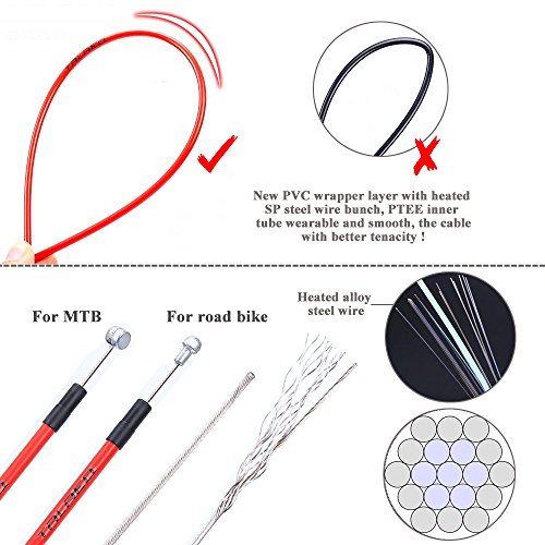 Acekit Bicycle Brake Cable and Housing Set with Cable Ends Caps Buckles for MTB Road Bike (Black) - Thumbnail 3