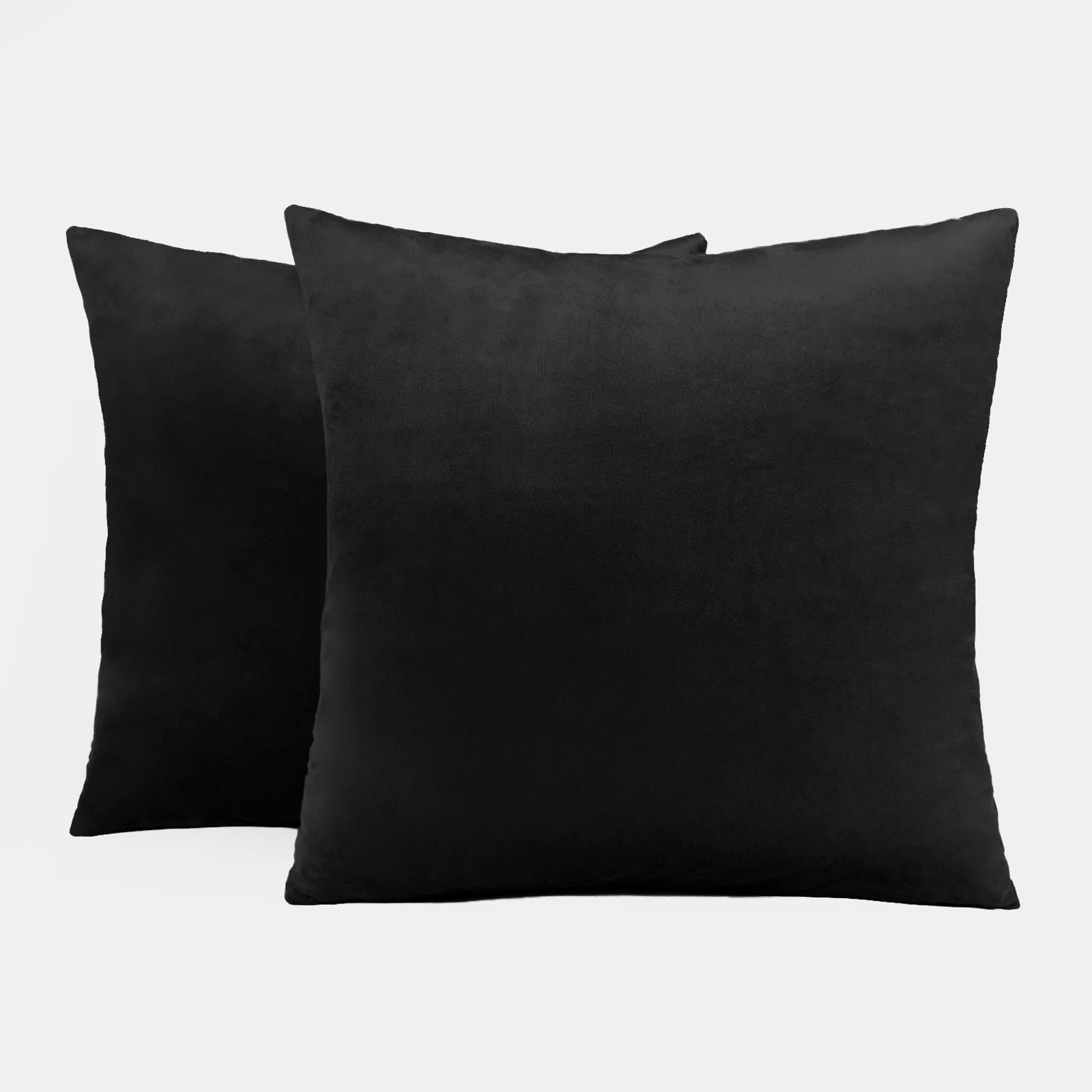 Sienna Black Covers for Cushions Matt Velvet, Sofa Seat Chair Cushions Living Room Lounger Cushion Cover Inserts Smooth Soft Comfy Home Decor, Black Pack of 2