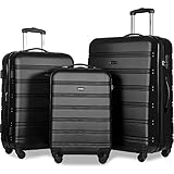Merax Travelhouse Luggage 3 Piece Expandable Spinner Set Black