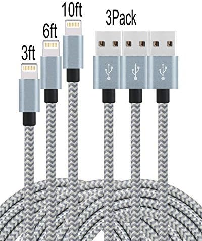 Tchange LLL32 Hui-46 E-Powind Lightning Cable With Ultra-Compact Connector Charging Cable Cord For IPhone 7/7 Plus/6/6 Plus/6S/6S Plus/5/SE, IPad, IPod On Latest IOS 10, Grey White