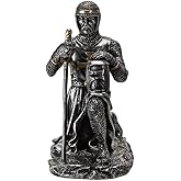 Pacific Giftware Kneeling Medieval Knight Figurine with Sword and Shield Detailed Resin Decor Ideal for Tabletop Display or Unique Collectible 6.1" Tall
