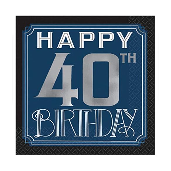 Classic Silver 40th Birthday Dessert Plates and Paper Beverage Napkins