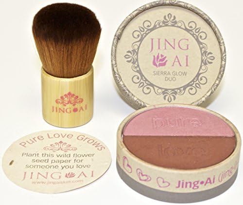 Makeup Set Kabuki Brush & Blush - By Jing Ai - Two Shades Light, Medium Or Dark For Any Complexion. Rich In Vitamins A & E. Paraben, Gluten, & Cruelty Free Vegan Formula Very Nourishing For Your Skin