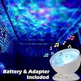 [Battery&Adapter Included] GlowSunny Remote Control Hypnosis Ocean Wave LED Projector Night Light With Music Player Brightens Up Bedroom Living Room