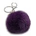 Soft Elegant Real Rabbit Fur Pompom Ball Key Chain Handbag Key Rings,Silver Chain,Dark Purple