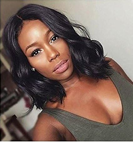 LEOMI Hair Bob Wavy Brazilian Virgin Human Hair Full Lace Wig Top Grade Human Hair Lace Front Wigs Natural Hairline Baby Hair Lace Wigs For Black Women (14 inches, Full Lace Wig)
