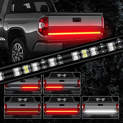 JUNEVEN 60 Inches Tailgate Light Bar Double-Row LED light Strip Brake Running Turn Signal Reverse Tail Lights for Trucks Trailer Pickup Car RV VAN Jeep Towing Vehicle,Red White,No-Drill
