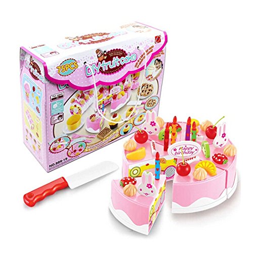 Gearmax® 54pcs Spielzeug Kuchen Schneiden Geschirrset Cutting Toy Pretend Play Kinder-Rollenspiele Küchenspielzeug(Rosa) – Bild 7