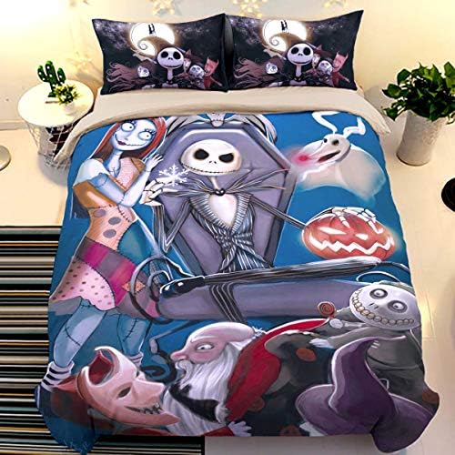 Guidear Skull Bedding Set Nightmare Before Christmas Duvet Cover with 2 Pillowcases Santa Claus Bedding Set with Zipper Closure Double Size 200x200cm