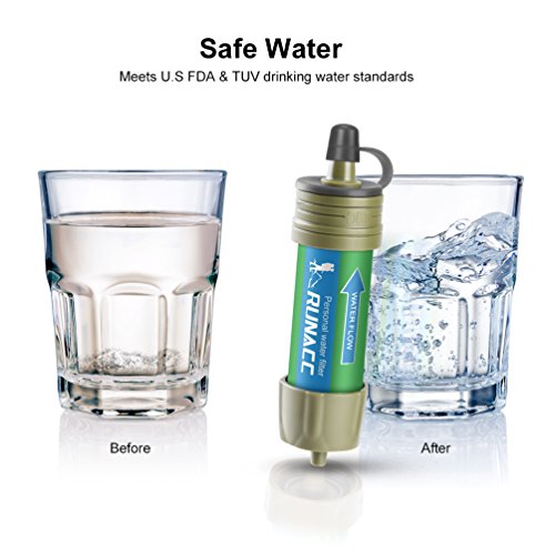 RUNACC Water Filter Camping Straw Filtration System with Ball Pump Fast Drinking and Backflushing Design, 2000L Water Purifier Survival Kit Hurricane Storm Supplies