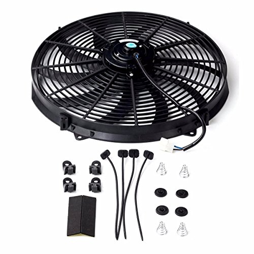BLACKHORSE-RACING 16" 16 Inch Electric Radiator Fan High 3000 + CFM Thermostat Wiring Switch Relay Kit Black