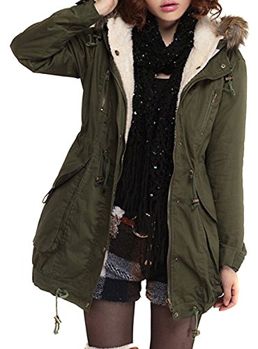 VonFon Womens Winter Warm Thicken Fleece Jacket Hooded Parka Coat
