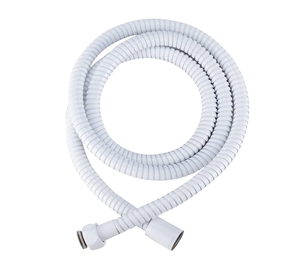 White 2 m Shower Hose Stainless Steel Shower Bath Extension Replacement Part Bathroom Flexible Hose Handheld Shower